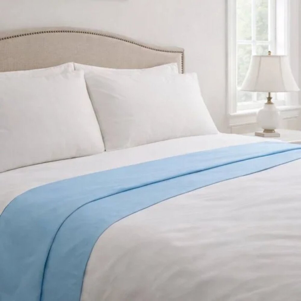 Meadowbrook Full Flat Sheet Sky Blue Cotton Blend No Iron Vintage USA